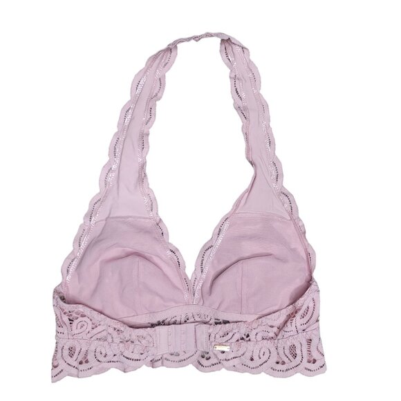 Victoria's Secret Pink Lace Halter top bra Size XS Light Pink Scalloped Edge - Picture 4 of 6